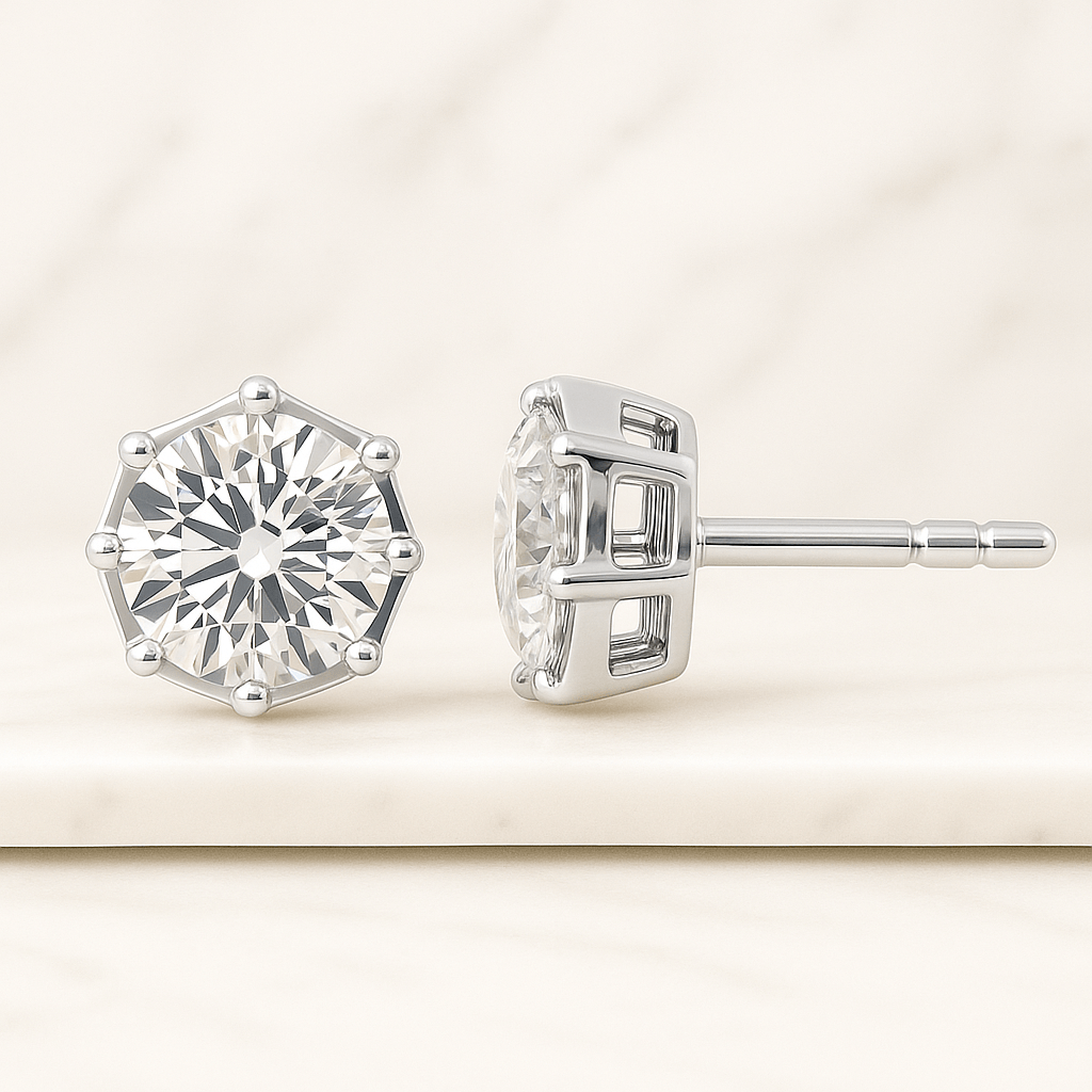 Lab Grown Diamond Stud Earring, Round Cut Basket Set Diamond, Stud For Women, 14K Solid Gold Earring, IGI Certified, Gift For Her Him