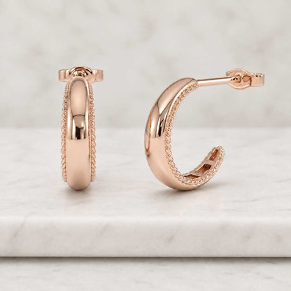 14k Gold Twisted Huggies, Solid Gold Mini Hoops, Twisted Gold Huggies, Small Gold Huggie Earrings, Yellow, White, Rose Gold, Sold in Pairs
