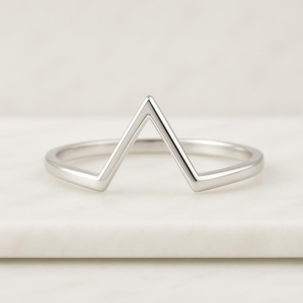 14k Gold Wishbone Ring, Solid Gold Chevron Stacking Ring Contour Ring