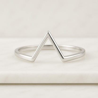 14k Gold Wishbone Ring, Solid Gold Chevron Stacking Ring Contour Ring