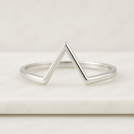 14k Gold Wishbone Ring, Solid Gold Chevron Stacking Ring Contour Ring