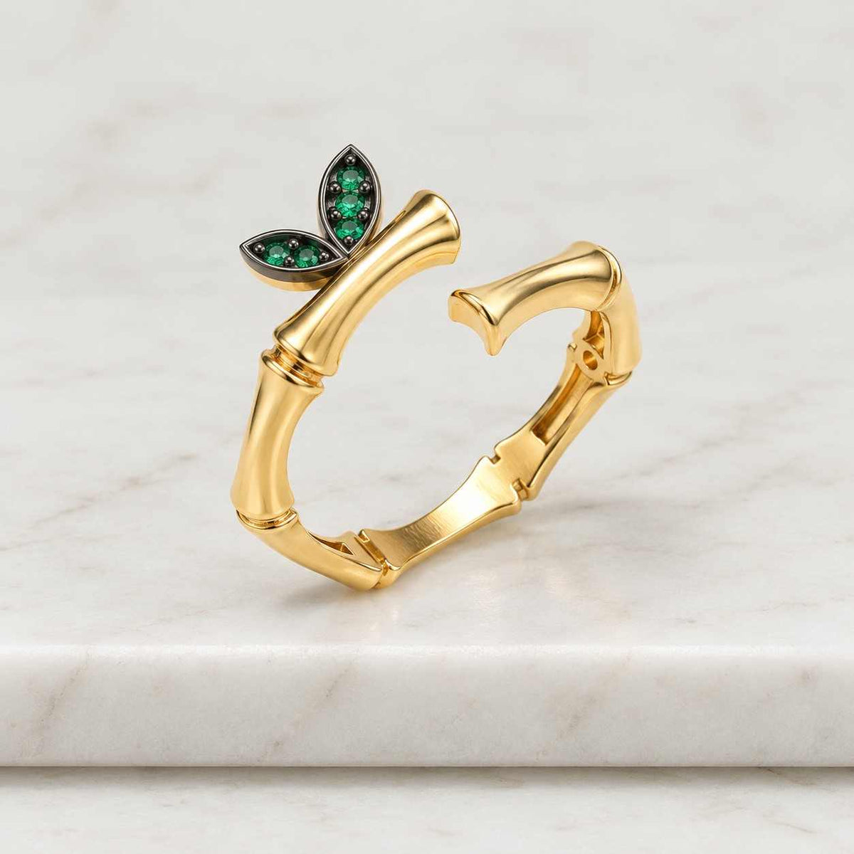 14k Gold emerald leaf Ring, Dainty Floral Ring, Adjustable Delicate Rings, Personalized Gift, Statement Ring, Dainty Nature Ring
