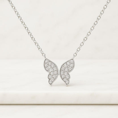14k Gold or Silver Butterfly Necklace CZ Pavé Pendant Waterproof Hypoallergenic Gift for Her
