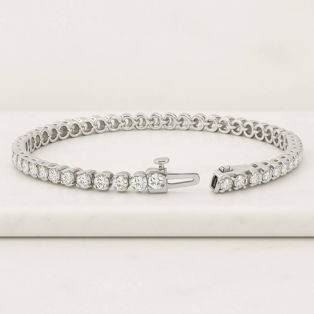 14k Lab Diamond Tennis Bracelet 14K Gold, 3mm Round Diamonds