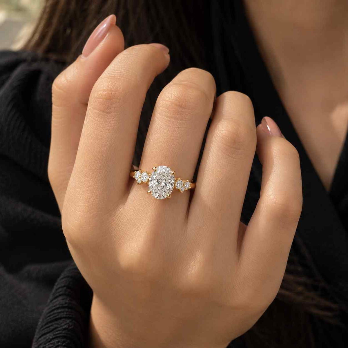 14k nature inspired oval cut diamond engagement ring, e, vvs2 igi certified lab diamond ring for her, marquise side stones, perfect gift
