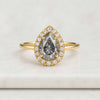 14k Pear Cut Salt And Pepper Diamond Halo Wedding Ring