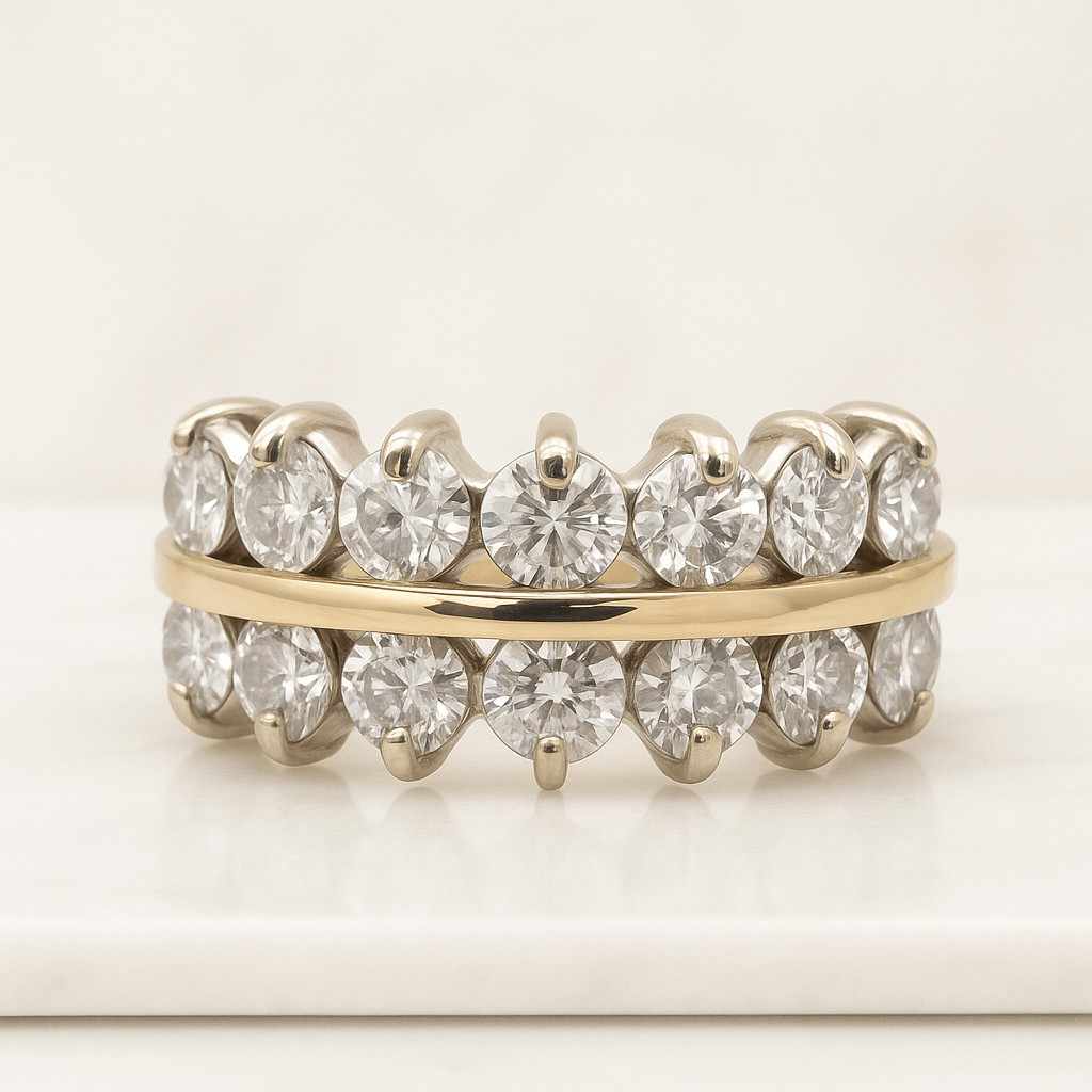 14k Petite Distance Diamond Ring, Diamond Wedding Band