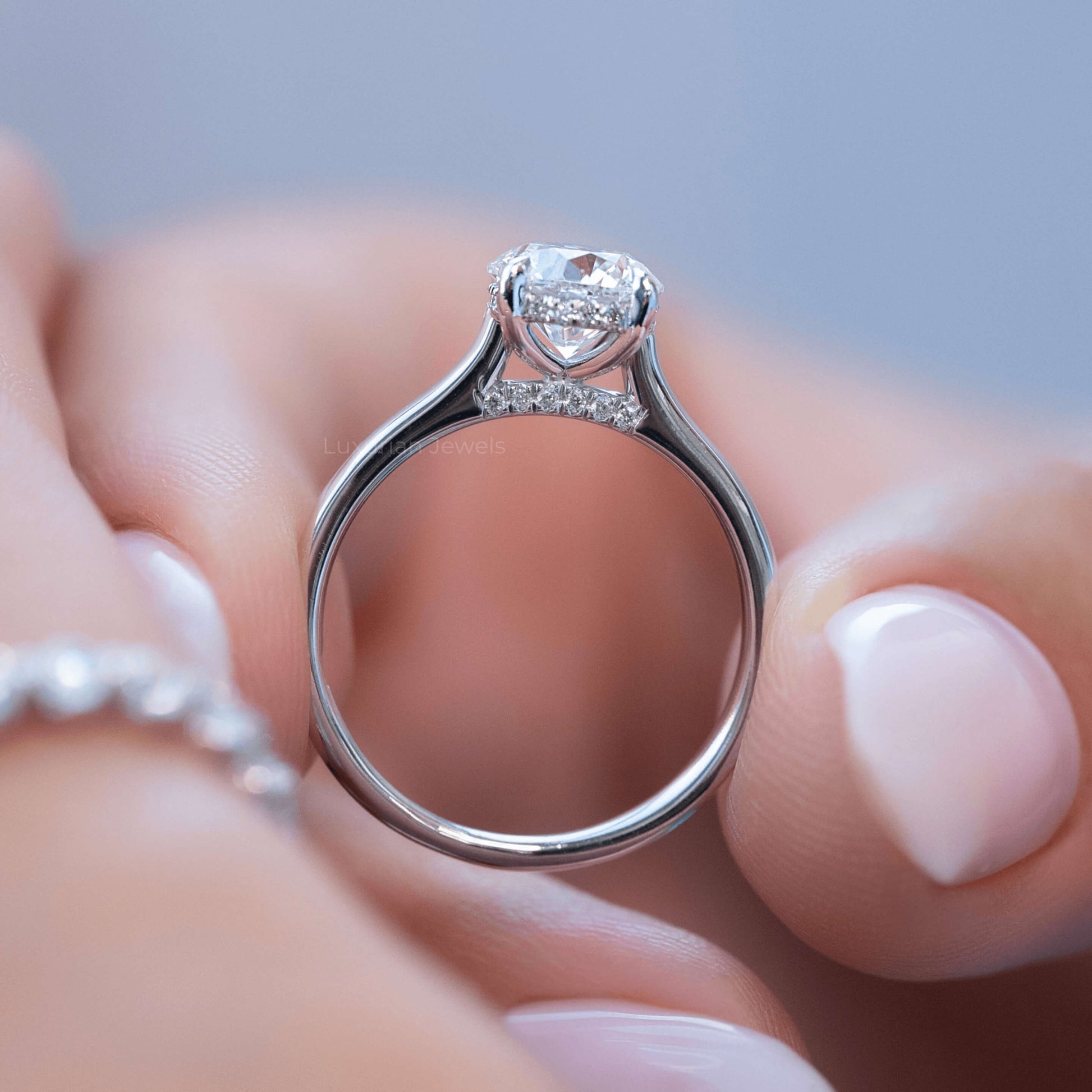 14k Round Cut Diamond Engagement Ring With Hidden Halo