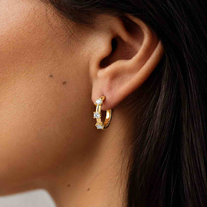 14k Small Diamond Huggies Hoop Earrings: Round Lab Grown Diamond, Minimalist Dainty Drop Jewelry
