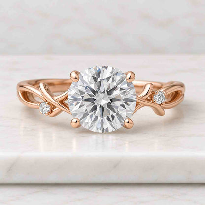 14k Solid Gold 0.6ct E, VVS2 Dainty Round Lab Grown Diamond Promise Ring, Unique Design Ring, Diamond Engagement Ring, Perfect gift for her