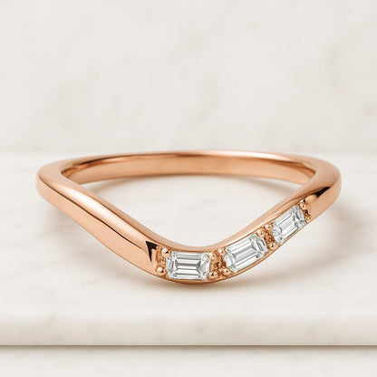 14k Solid Gold Baguette Ring, Half Eternity Moissanite Stacking Band, Dainty Wedding Ring