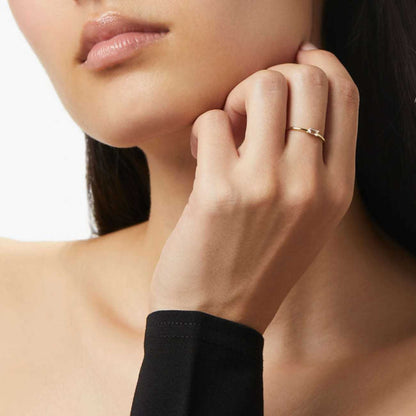 14k Solid Gold Bamboo Stacking Ring for Women Dainty Delicate Band with Cubic Zirconia Gold Stackable Jewelry Minimalist Gift Ring for Her