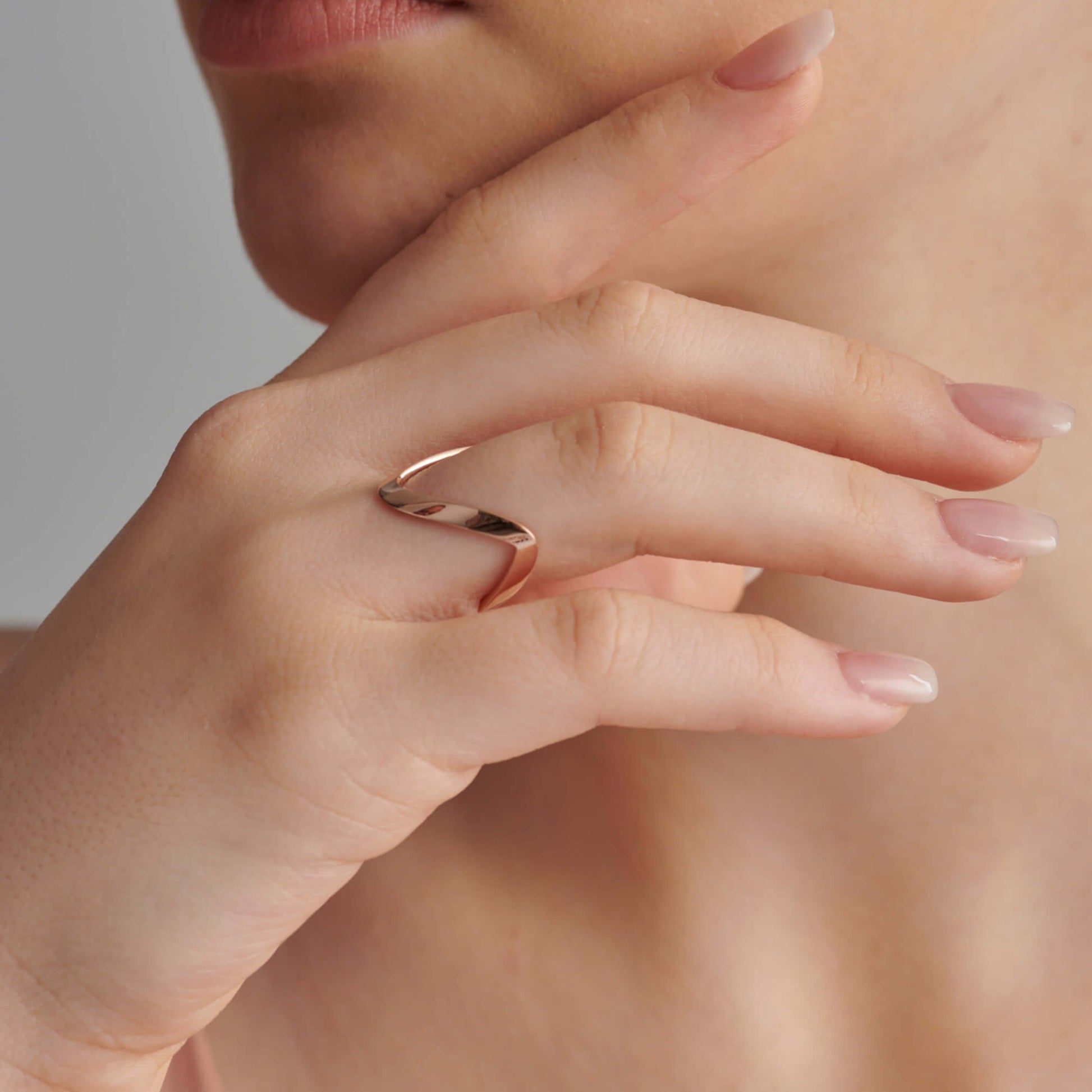 14k Solid Gold Bold Curve Ring For Women