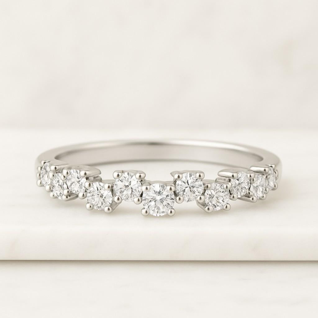 14k solid gold criss cross wedding band round lab grown diamond crossover band