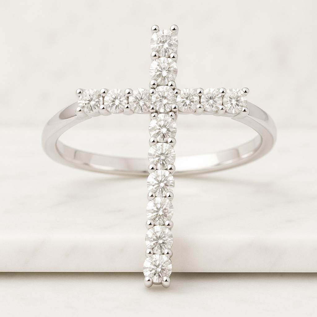 14k solid gold cross pave ring chunky couples matching ring