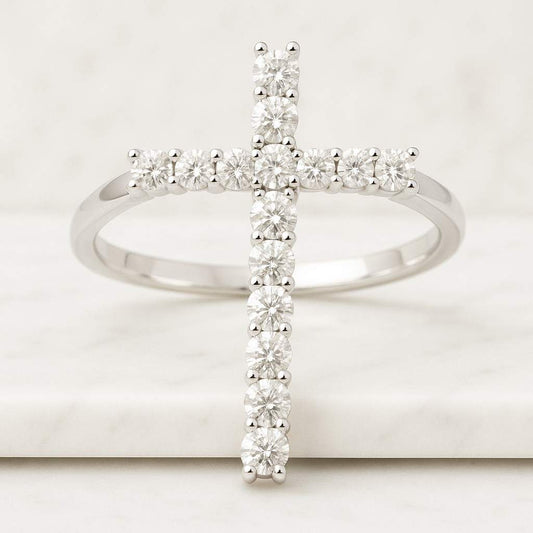 14k Solid Gold Cross Pave Ring Chunky Couples Matching Ring