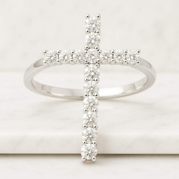 14k Solid Gold Cross Pave Ring Chunky Couples Matching Ring