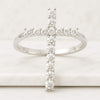 18K Gold Christian Cross Round Moissanite Diamond Band Ring