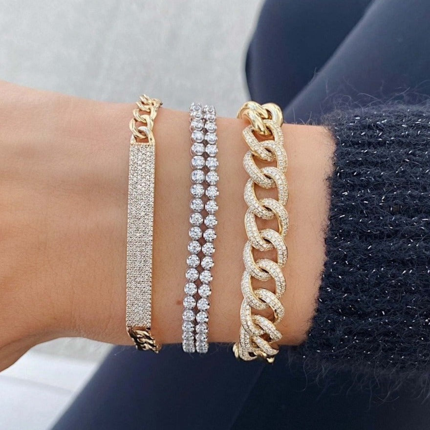 14k Solid Gold Cuban Diamond Bezel Bracelet, Diamond Bracelet