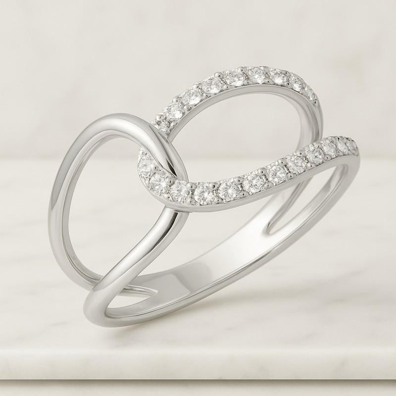 14k Solid Gold Curved Wedding Band  Pave Diamond Nesting Ring for Women Stackable Engagement Ring Enhancer Elegant Gold Gift