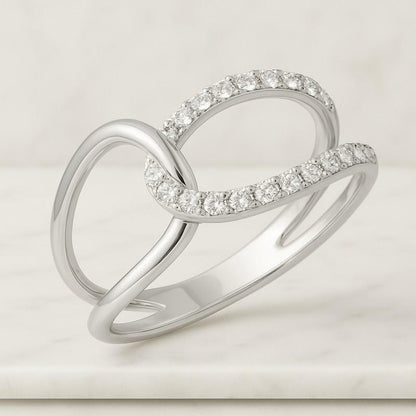 14k Solid Gold Curved Wedding Band  Pave Diamond Nesting Ring for Women Stackable Engagement Ring Enhancer Elegant Gold Gift