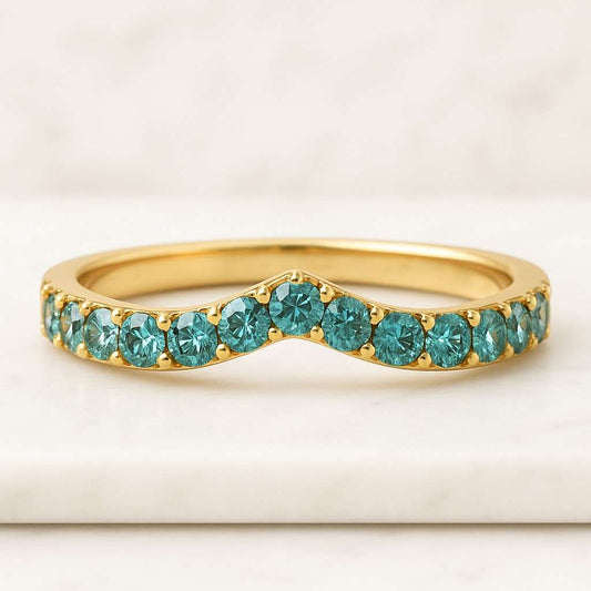 14k Solid Gold Curved Wedding Ring Minimalist Lab Diamond Chevron Band for Women Thin Stackable Enhancer Eco Friendly Bridal Gift