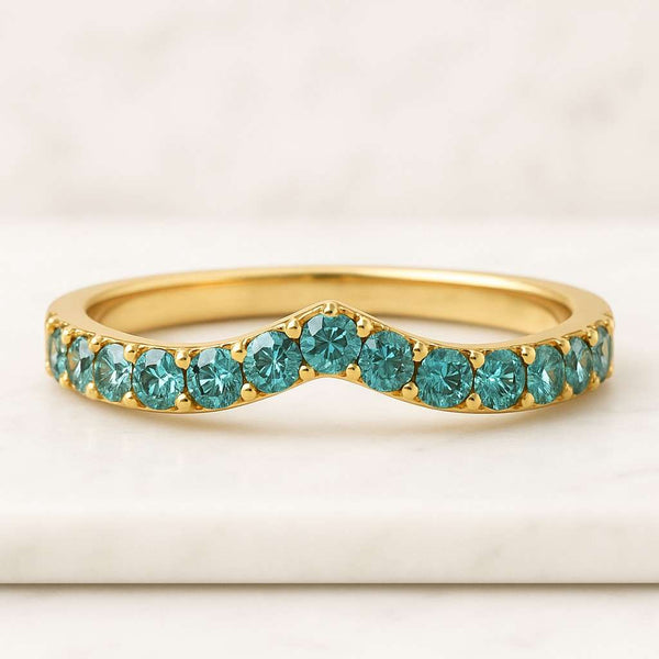 14k Solid Gold Curved Wedding Ring Minimalist Lab Diamond Chevron Band for Women Thin Stackable Enhancer Eco Friendly Bridal Gift