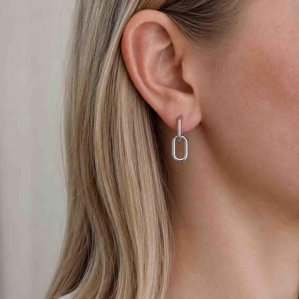 14k solid gold dangle link earrings minimalist paperclip drop jewelry