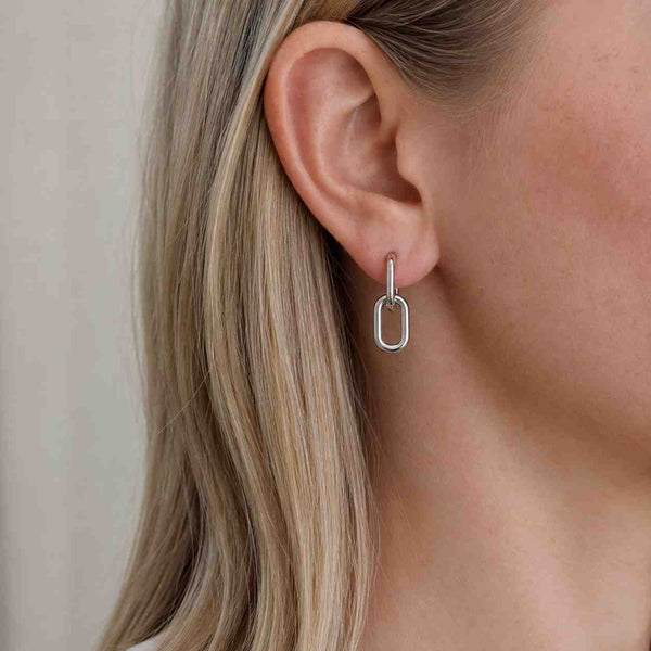 14k Solid Gold Dangle Link Earrings Minimalist Paperclip Drop Jewelry