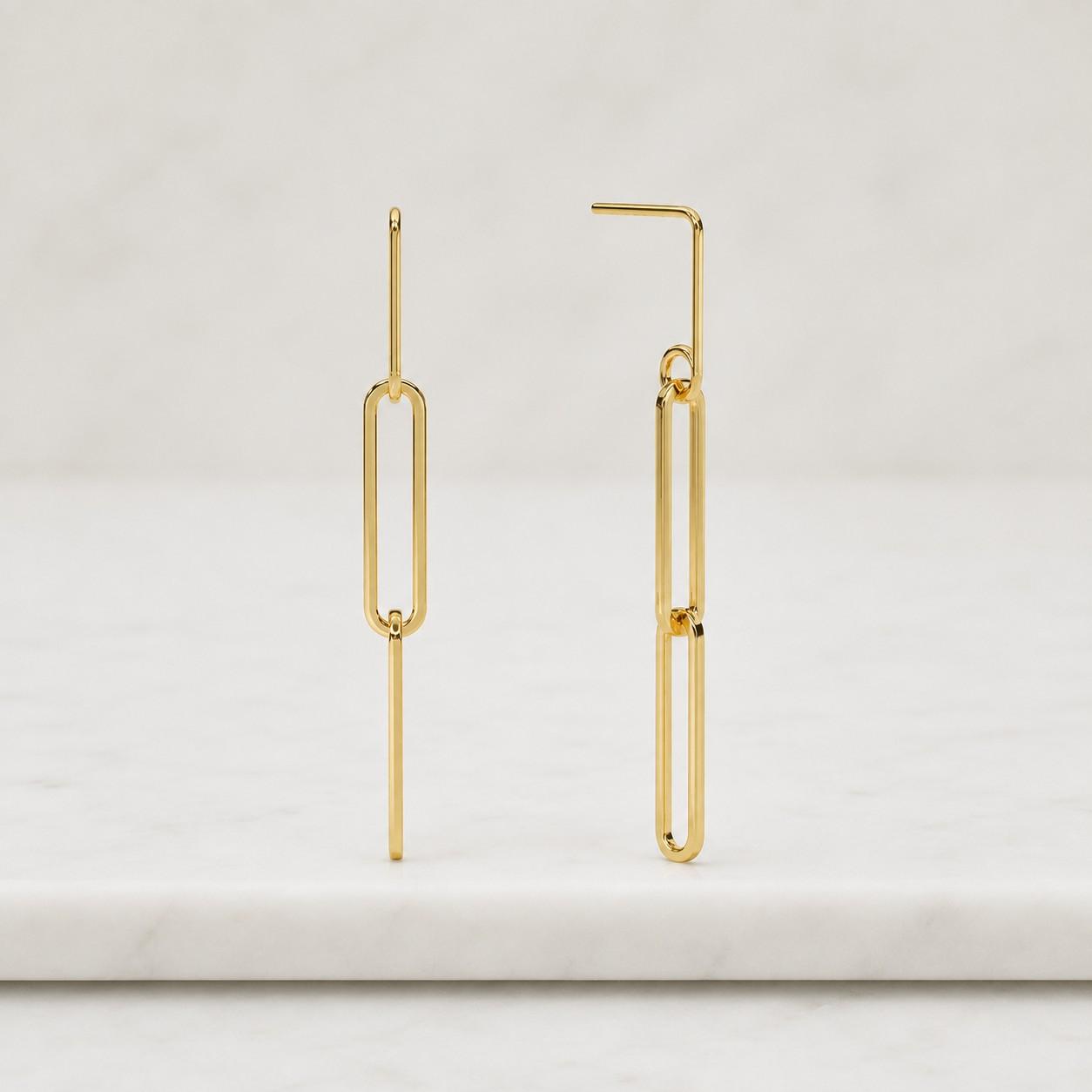 14k solid gold dangle link earrings • minimalist paperclip drop jewelry