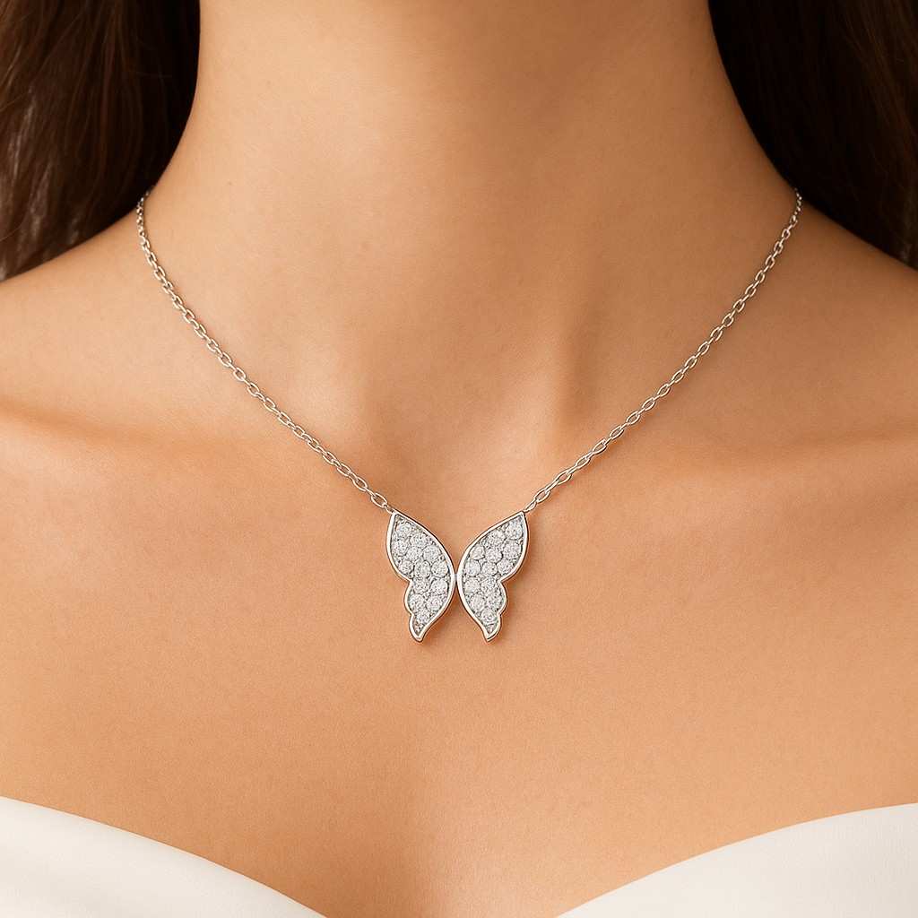 14k Solid Gold Diamond Butterfly Charm 18k Round Lab Grown Pave Diamond Pendant