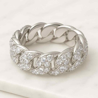 14k Solid Gold Diamond Chain Link Ring Open Link Dainty Eternity Band Women Delicate Minimalist Ring