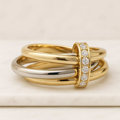 14k Solid Gold Diamond Chain Ring Link Chain Ring, Minimalist Link Ring