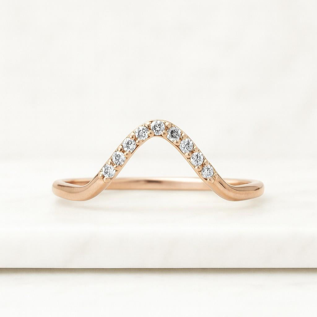 14k Solid Gold Diamond Cuff Ring Open Wrap Wedding Band for Women