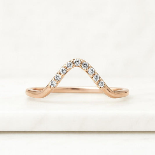 14k Solid Gold Diamond Cuff Ring Open Wrap Wedding Band for Women