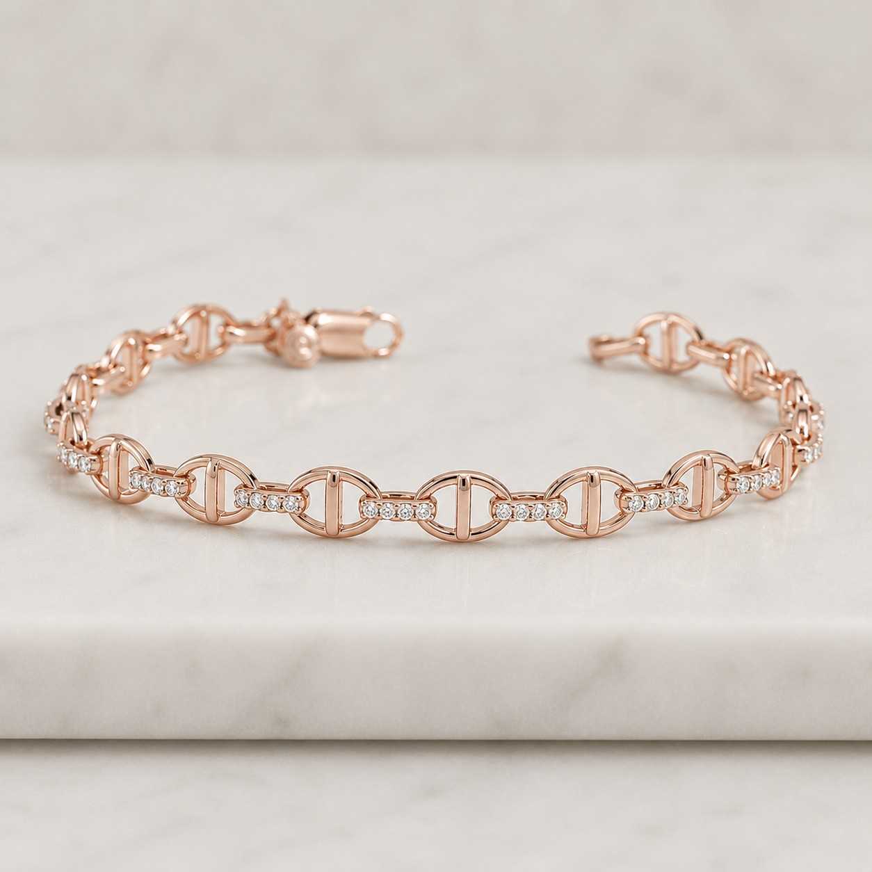 14k solid gold diamond station bracelet, dainty fine chain