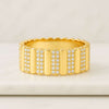 18K Solid Gold Ribbed Round Moissanite Diamond Band For Women