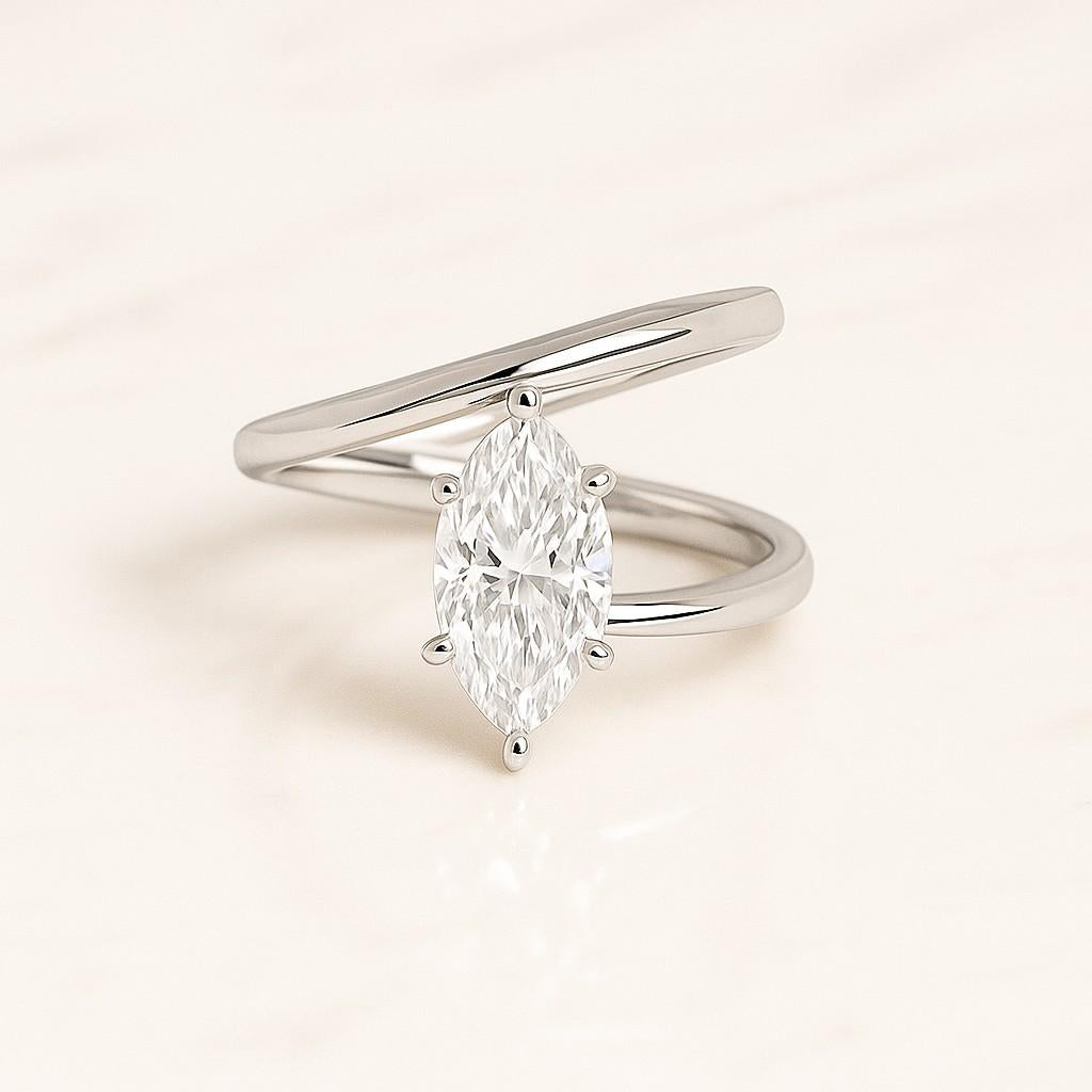 14k Solid Gold Double Band Ring with Lab-Grown Diamond Pave Elegant Open Cuff Jewelry