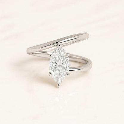 14k Solid Gold Double Band Ring with Lab-Grown Diamond Pave Elegant Open Cuff Jewelry