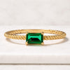 Emerald Gemstone Baguette Ring Twisted Green Solitaire Engagement Ring
