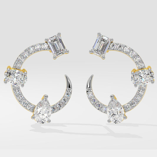 14k Solid Gold Emerald Cut Diamond Earrings