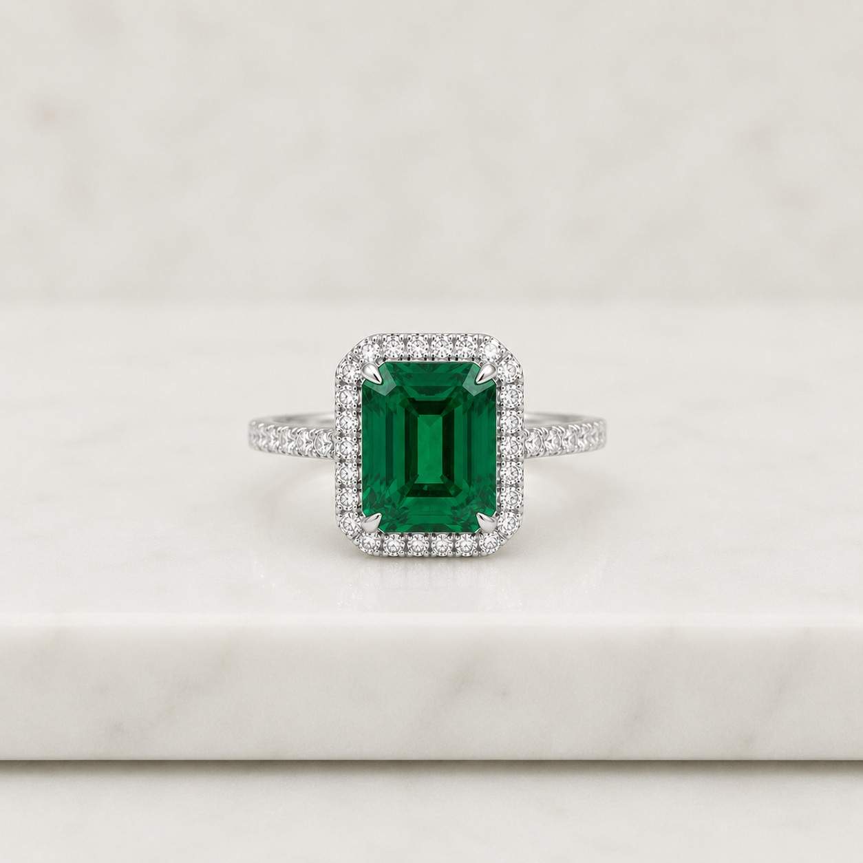 14k Solid Gold Emerald Halo Engagement Ring - Round Cut Solitaire Promise Ring
