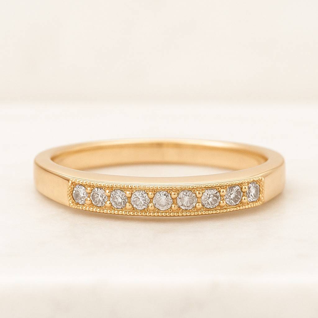 14k Solid Gold Half Eternity Band  Round Cut Moissanite Wedding Ring