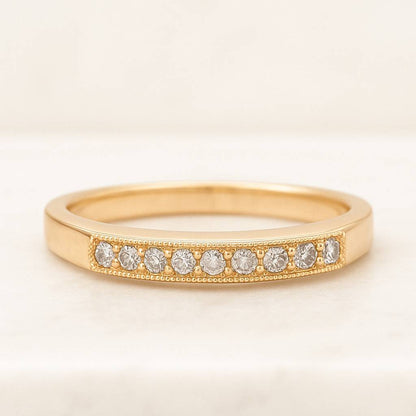 14k Solid Gold Half Eternity Band  Round Cut Moissanite Wedding Ring