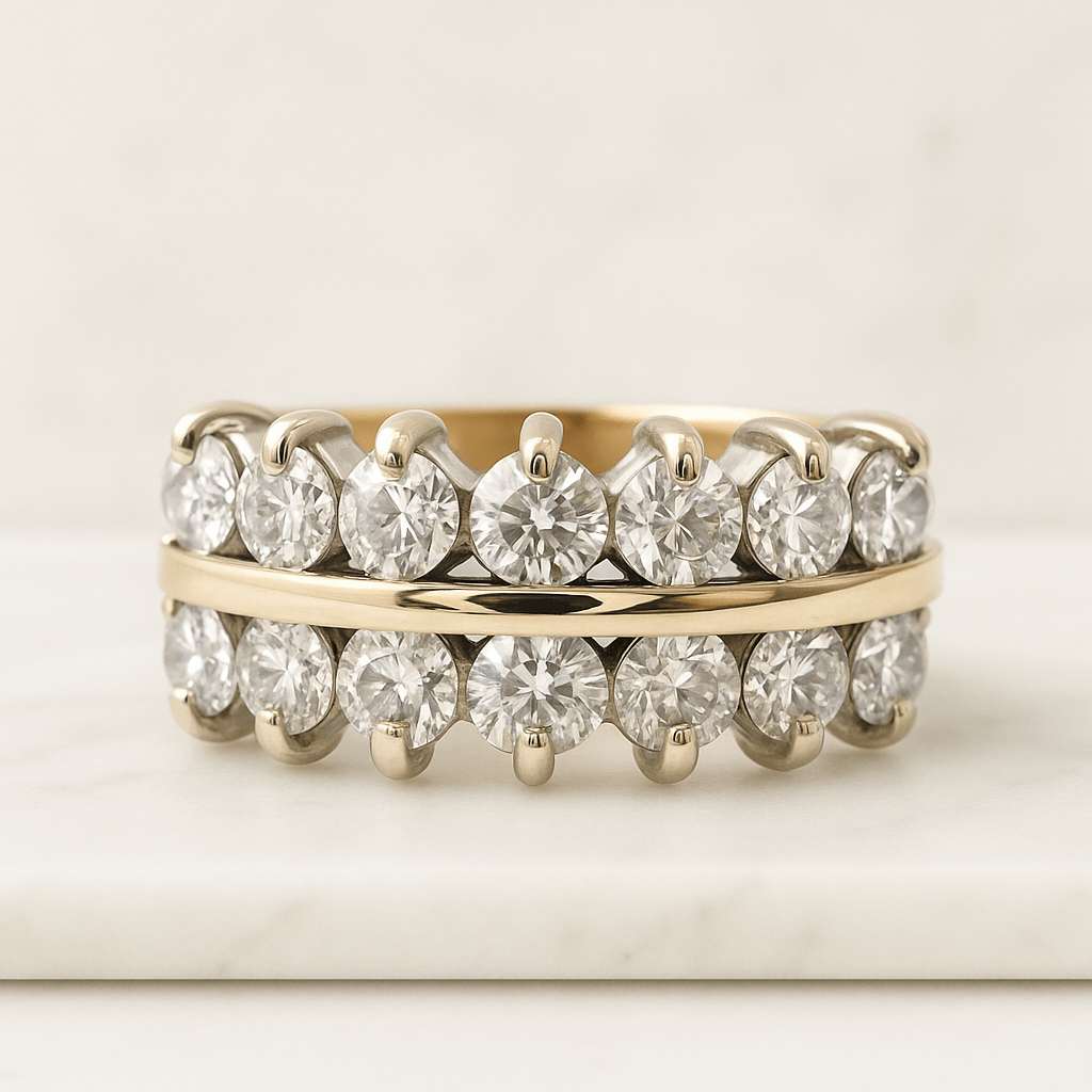 14k Solid Gold Half Eternity Diamond Band, Pave Wedding Ring for Women