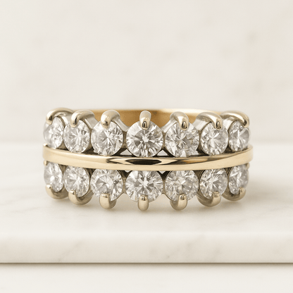 14k Solid Gold Half Eternity Diamond Band, Pave Wedding Ring for Women