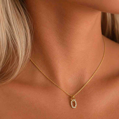 14k Solid Gold Interlocking Circles Necklace: Diamond Pendant