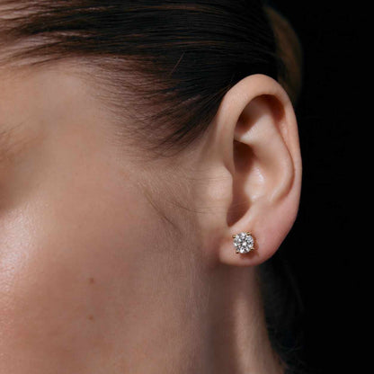 14k Solid Gold Lab-Grown Diamond Stud Earrings, Screw Back, White or Yellow Gold
