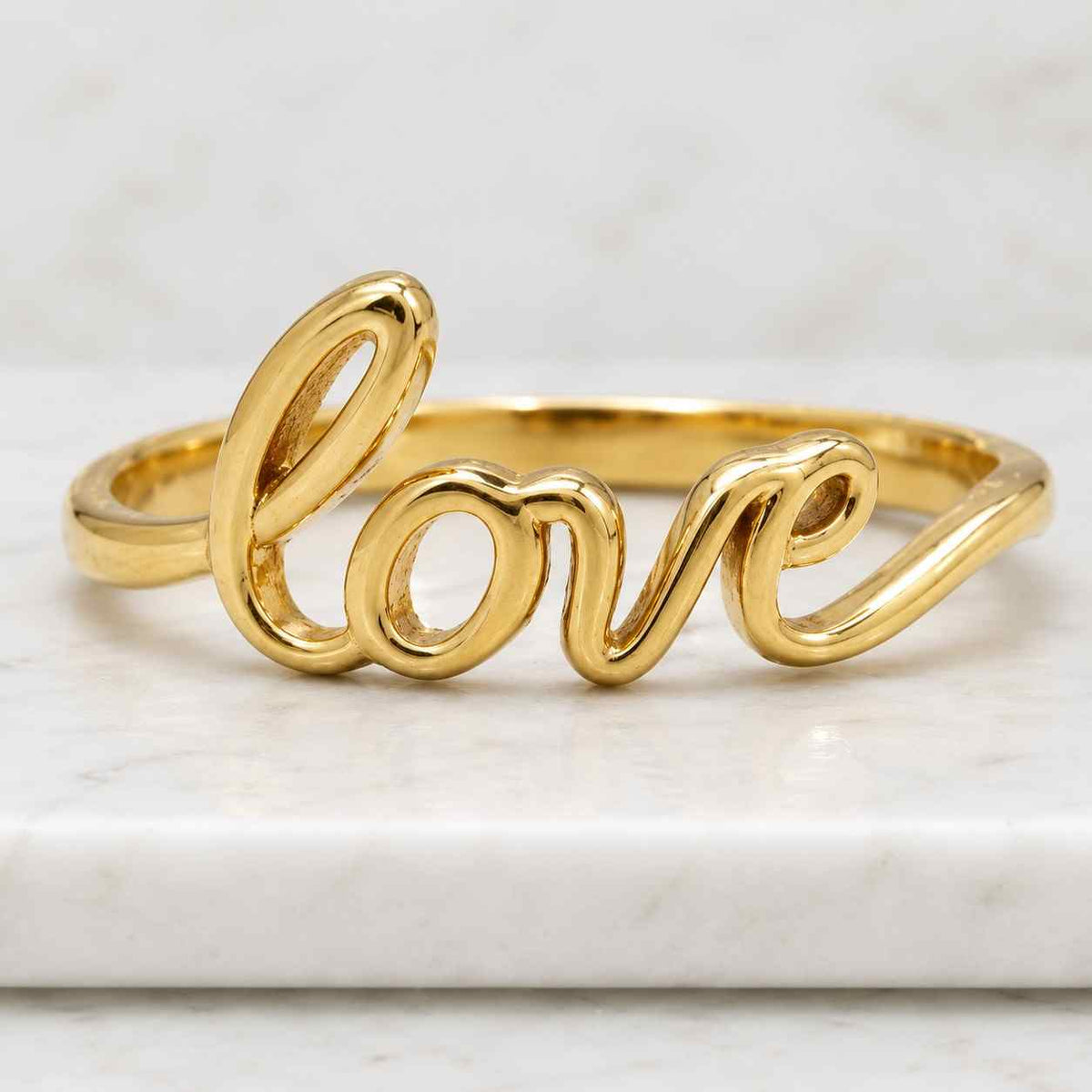 14k solid gold love script ring: valentine's gift
