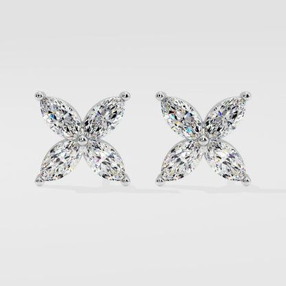 14k Solid Gold Marquise Clover Stud Earrings
